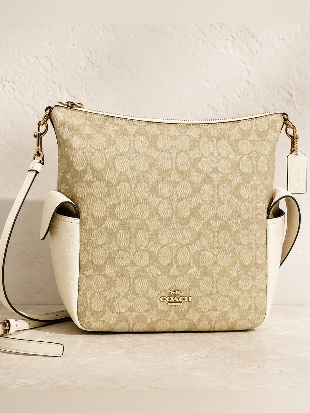 Coach Pennie Signature Canvas Chalk Pebbled Leather Gold Hardware NWOT MSRP:$498